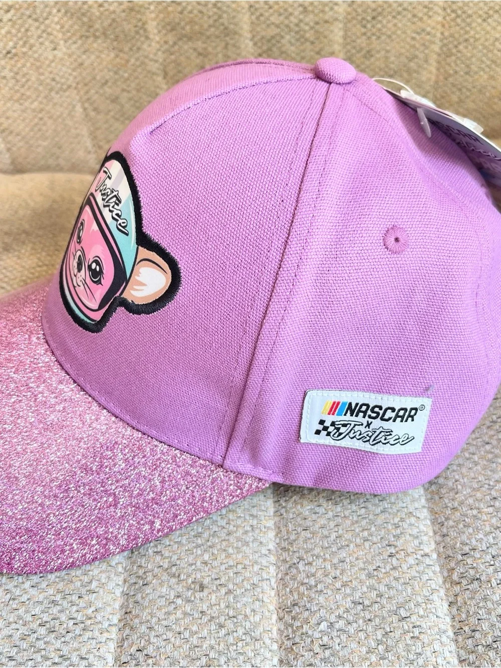 Brand New Kids Pink Glitter Baseball Cap with Cute Character